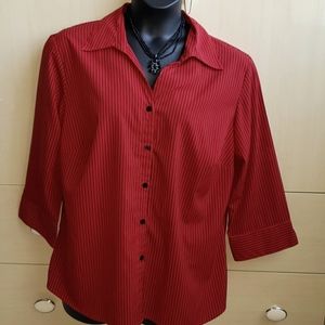 ELEMENTZ Red and Black Stripes V neck No Iron Blouse Women Plus Size 2X